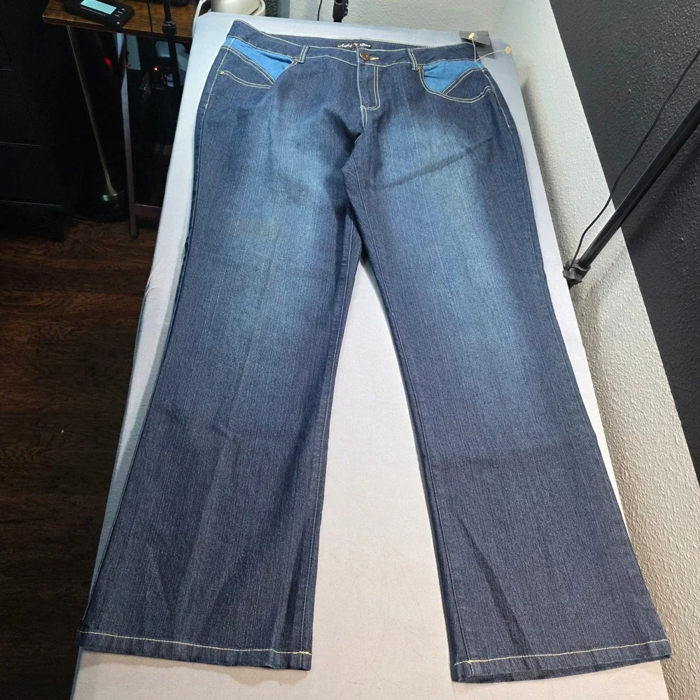 Andre Bini Womens Size 18 Flare Leg Jeans Blue Two Tone Colorblock High Rise NWT